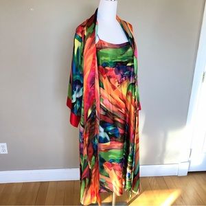 Natori colorful swirl satin nightgown and robe set S/M
